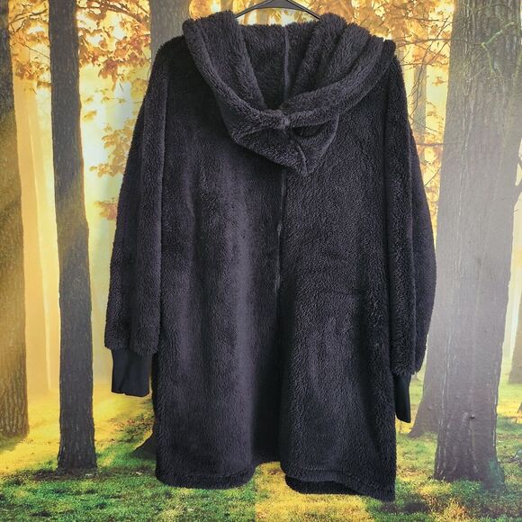 Natural Reflections Small Anthracite Cozy Hooded Cardigan Long Fleece Black NWT - Picture 6 of 13